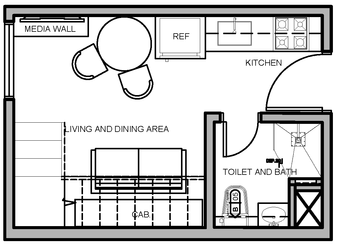 1-Bedroom Loft — Level 1 floor plan